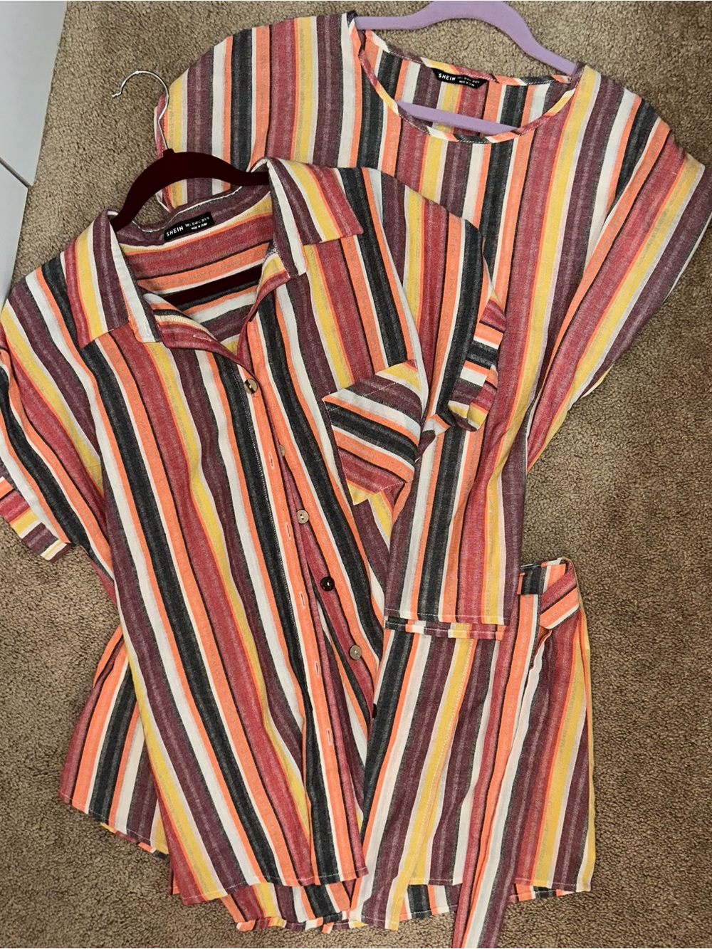 SHEIN Multicolor Striped Three-Piece Skort Set